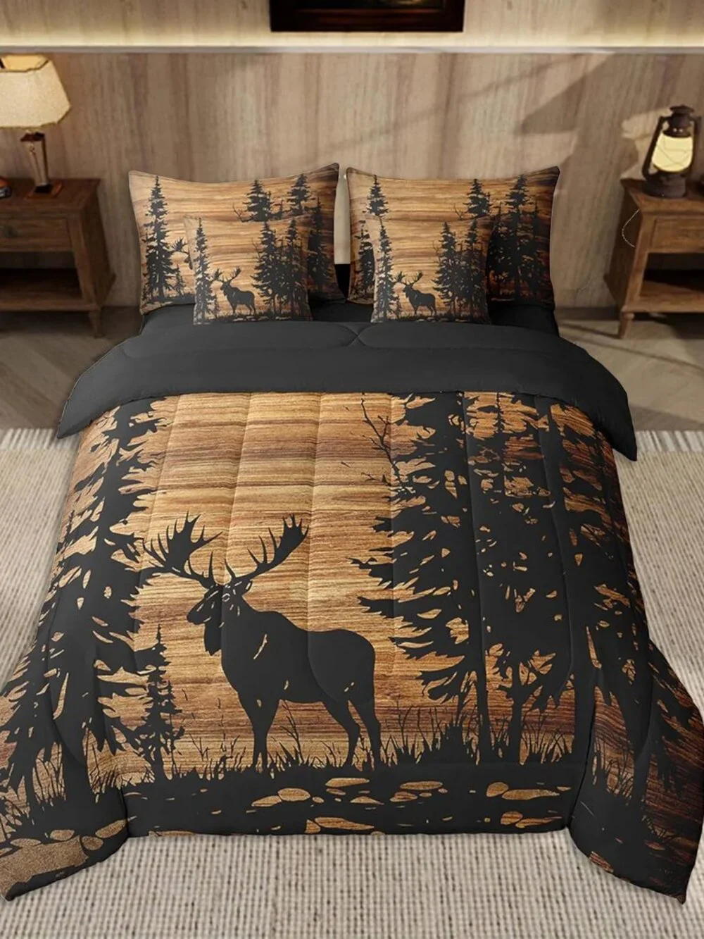Moose Comforter Set 7 Pieces Twin Size Rustic Cabin Country Bedding Set for Kids